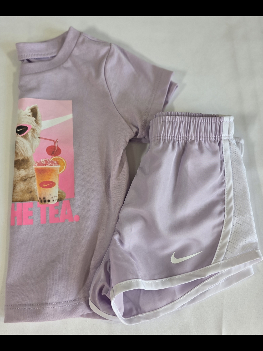 Nike Toddler Girls 2PC “Sip The Tea” Dog Tee & Shorts Set 24M NWT - Picture 4 of 5